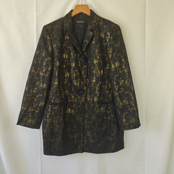 Lafayette 148 Gold Metallic Navy Painted Button Suit Jacket Women's Size 10 - Picture 1 of 15